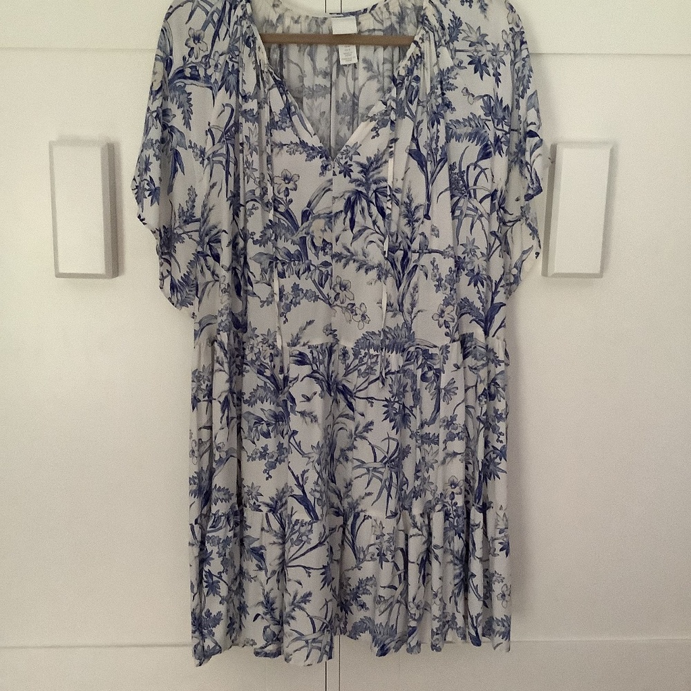 Blue and white floral tiered dress